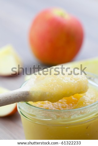 closeup of apple puree in glass