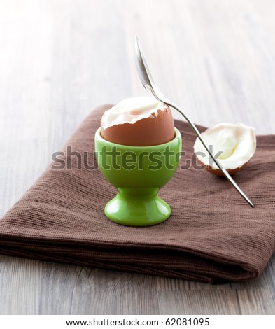 egg in eggcup with spoon