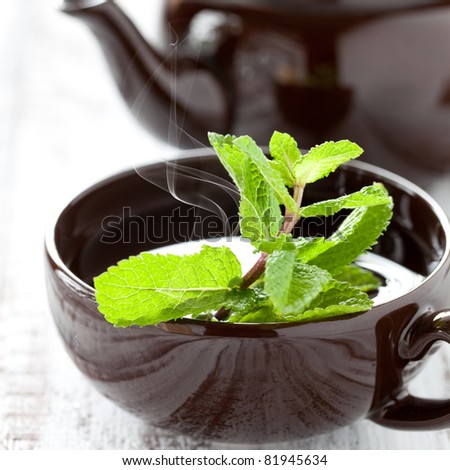 fresh peppermint tea in a cup