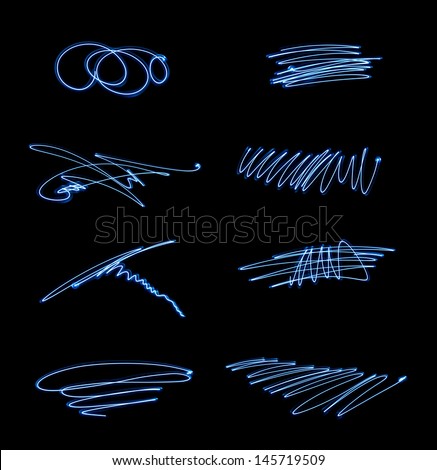 collection of blue light painted scribbles