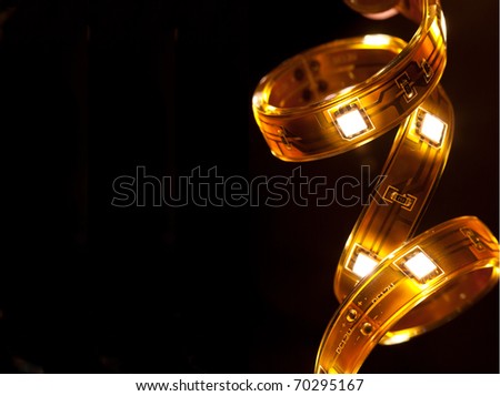 Glowing LED garland on black background