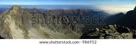 Mountain summit panoramic location: Cerny peak, Tatry mountains, protected wilderness area, Slovakia