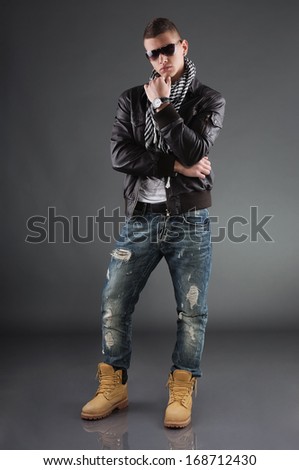 Attractive Young Man Wearing Leather Jacket