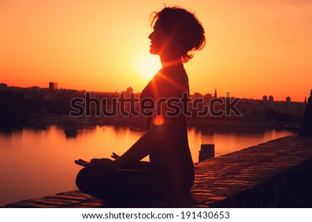 Yoga meditation during the sunset