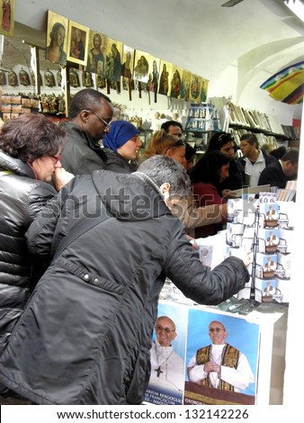 ROME - MARCH 19: Celebration of the beginning pontificate of Pope Francis in St. Peter\'s Square.souvenir of Pope Francis.  Italy, 19 March 2013, Rome, Vatican