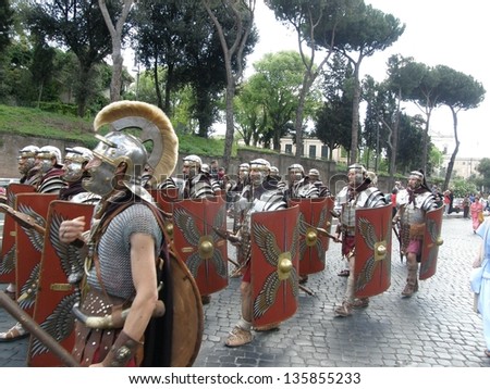 ROME  APRIL 21: Birth of Rome festival, parade of 2,000 re-enactors from 53 associations from da11 European countries. Italy, 21 April 2013, Rome