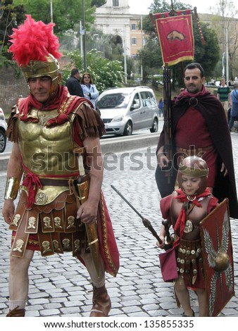 ROME - APRIL 21: Birth of Rome festival, parade of 2,000 re-enactors from 53 associations from da11 European countries. Italy, 21 April 2013, Rome