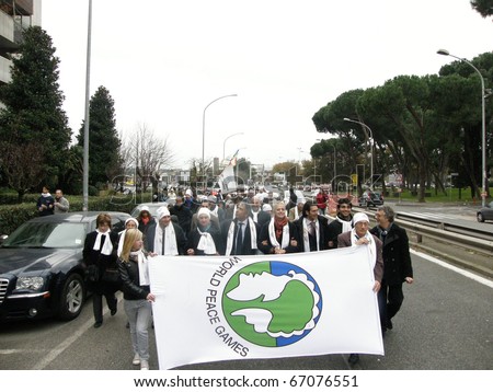 ROME - DEC 12:World Peace Games,11 and 12 December at the Atlantico Live there were games, lively debate, concerts,  today, there was the march of peace. December 12, 2010, Rome, Italy