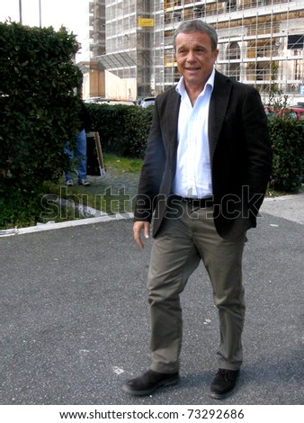 ROME - MARCH 9: actor Claudio Amendola walking near Castel Sant Angelo where he is filming a movie called \