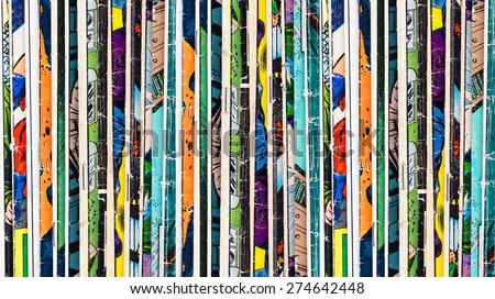 Stack of old vintage comic books background texture