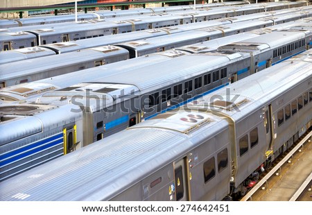 NEW YORK CITY -  Trains lined up at the station at Hudson Yards in Manhattan