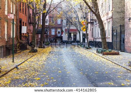 Quiet Empty Commerce Street in the Historic Greenwich Village Neighborhood of Manhattan, New York City