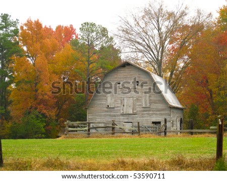 American wooden barn in fall