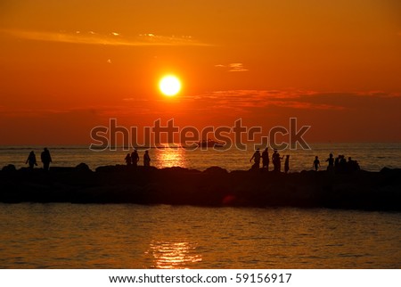 Beautiful sunset at the Holland Pier in Holland, Michigan, USA