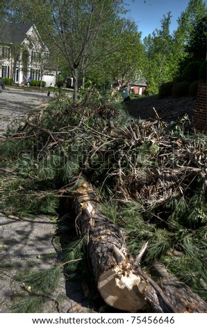 HOLLY SPRINGS, NC, USA - APRIL 17: The day after the tornado which caused severe damage, people start to clean up the debris in Holly Springs on April 17, 2010 in Holly Springs, NC, USA