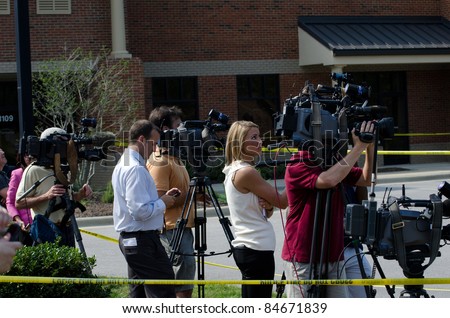 APEX, NC, USA - SEPTEMBER 14: TV-stations broadcast President Barack Obama visit at Westar company on September 14, 2011 in Apex, NC, USA