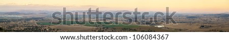 Panorama of the Australian countryside around the Hunter Valley at sunset
