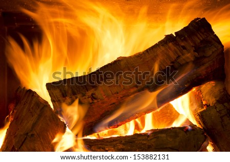 Logs of wood burning bright in a wood fire