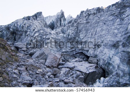 Rock, snow and ice on a glacier