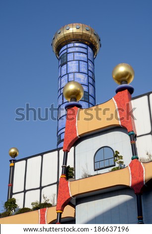 OSAKA, JAPAN - MARCH 28: The public facility of the Osaka City Office possession, built this incineration plant by plan of Hundertwasser; March 28, 2014 in Osaka, Japan.