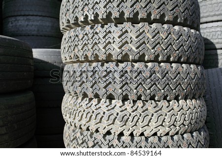 detail of spiked tire for rubber recycling