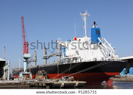 New building ship in shipyard and blue sky