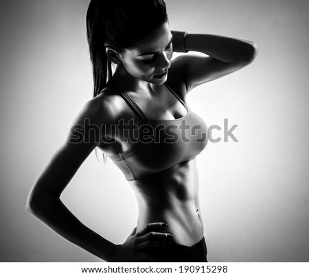 Young beautiful sport woman. black and white image.