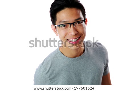 Portrait of a smiling asian man over white background