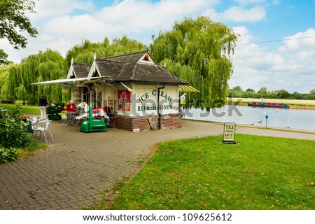 WINDSOR, ENGLAND - CIRCA JUNE 2012: Typical English tea rooms by the River Thames in popular tourist location Windsor, home to the Royal residence of Queen Elizabeth circa June 2012
