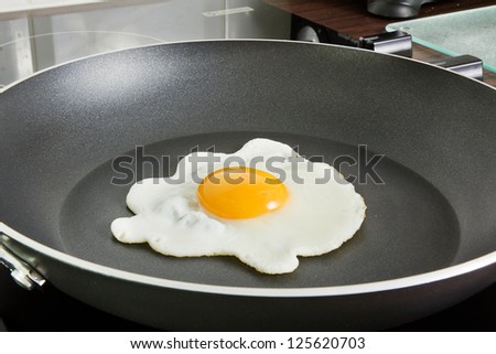 Egg frying in a frying pan on a ceramic hob