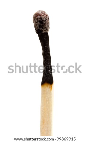 Burned match stick on a white background