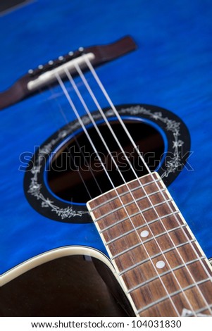 Close Up Details of Traditional Blue Guitar