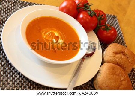 Tomato Soup with Bread and Tomatoes on the Side