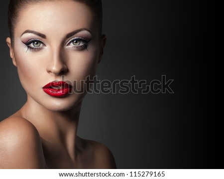 Portrait of elegant woman with red lips