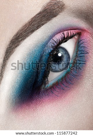 Macro beauty shot of woman eye with creative makeup