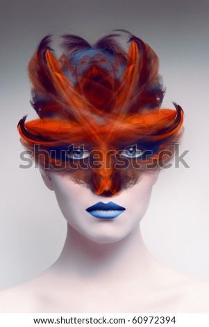 Female demon face with mask. Art concept. - stock-photo-female-demon-face-with-mask-art-concept-60972394