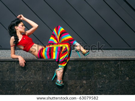 Fashion model in colorful outfit
