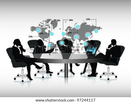 group of business people working in office with world map.vector label.
