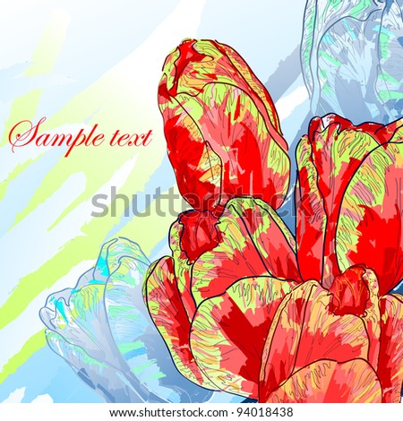 Floral background, greeting card. Flowers tulips.