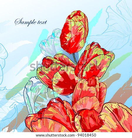 Floral background, greeting card. Flowers tulips .