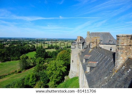 panoramic view from the roof f the medieval french castle in Brittany