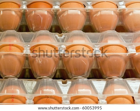 Eggs in plastic box in shop