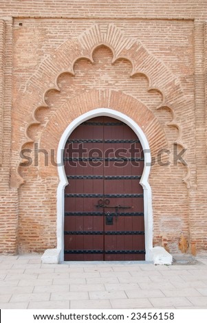 Sculpted Islamic design on the Koutoubia Mosque doorway in Marrakesh