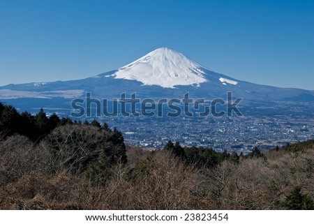 Mt. Fuji rises above the city of Gotemba, Shizuoka prefecture, Japan