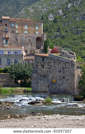 The old water mill in the village of Roquebrun in the Herault region of France