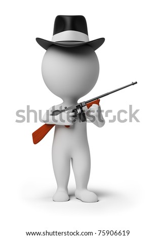 stock photo 3d small person gangster in a hat with tommy gun in hands