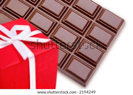 chocolate gift over white