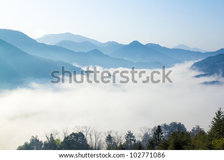 fog and cloud mountain valley landscape, china