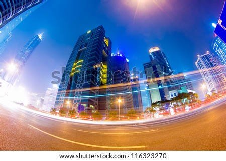 night scene of shanghai lujiazui finance and trade zone,fish-eye view.