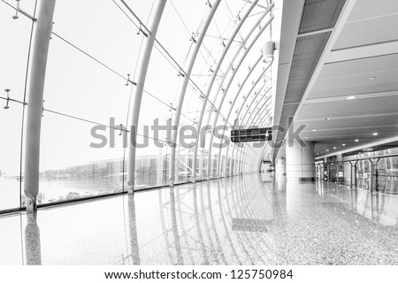 Futuristic Guangzhou Airport Interior People Walking In Motion Blur